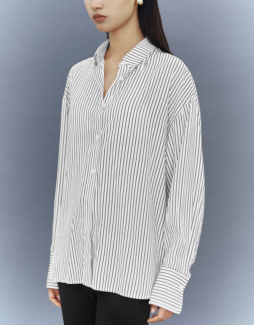 Button Up Striped Straight Shirt