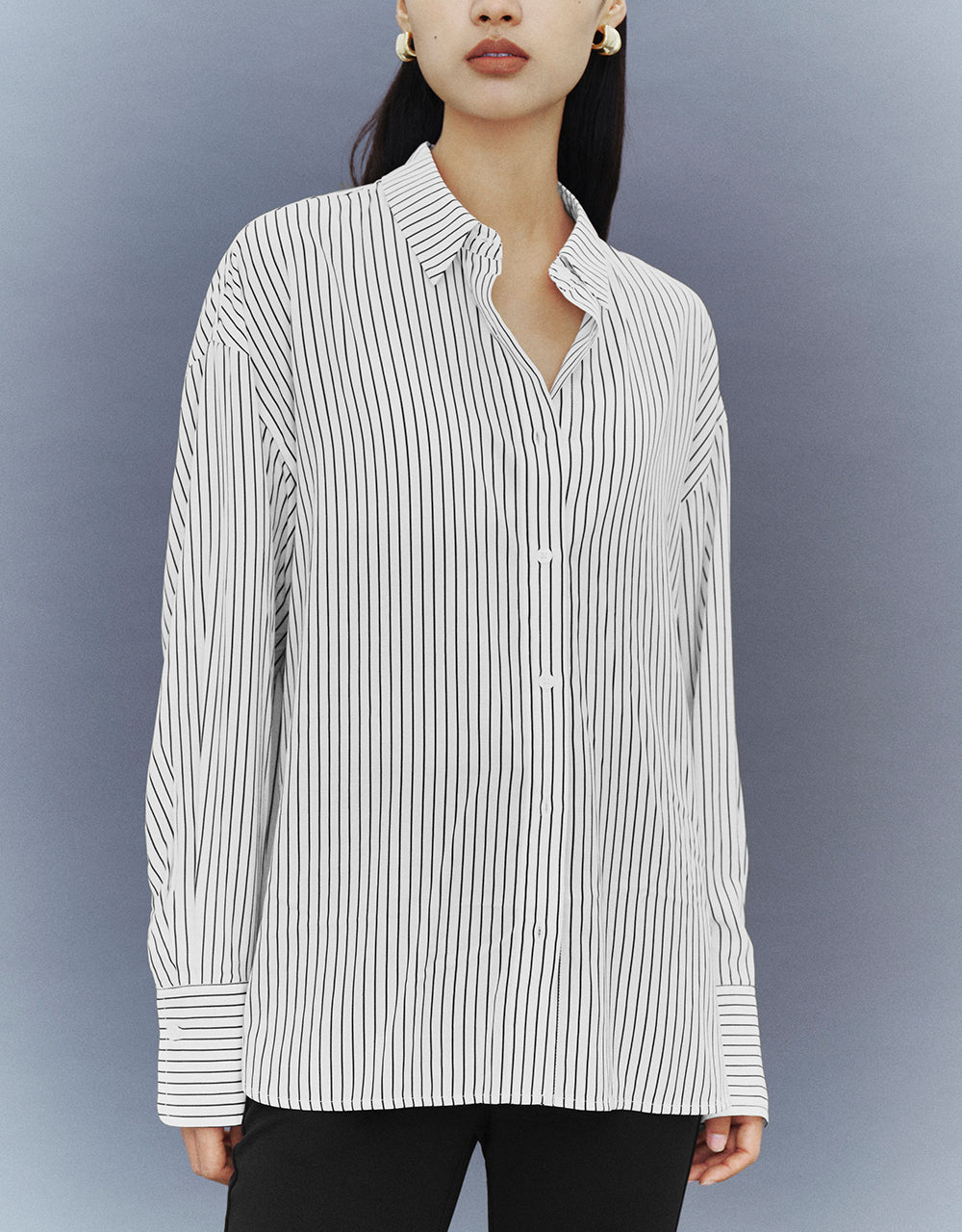 Button Up Striped Straight Shirt