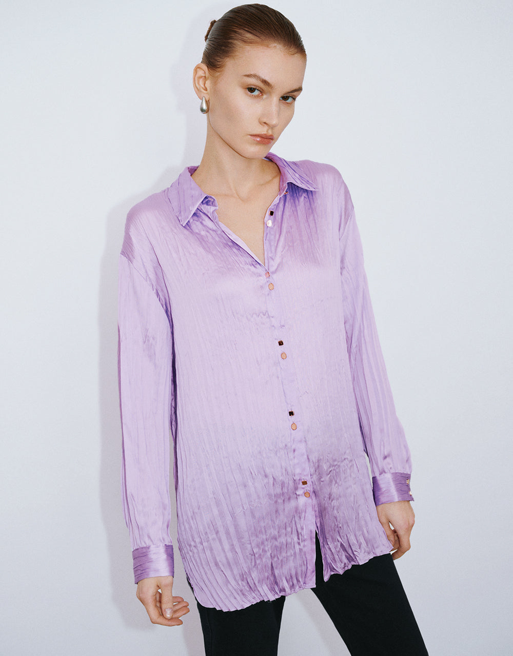 Ruched Button Up Straight Shirt