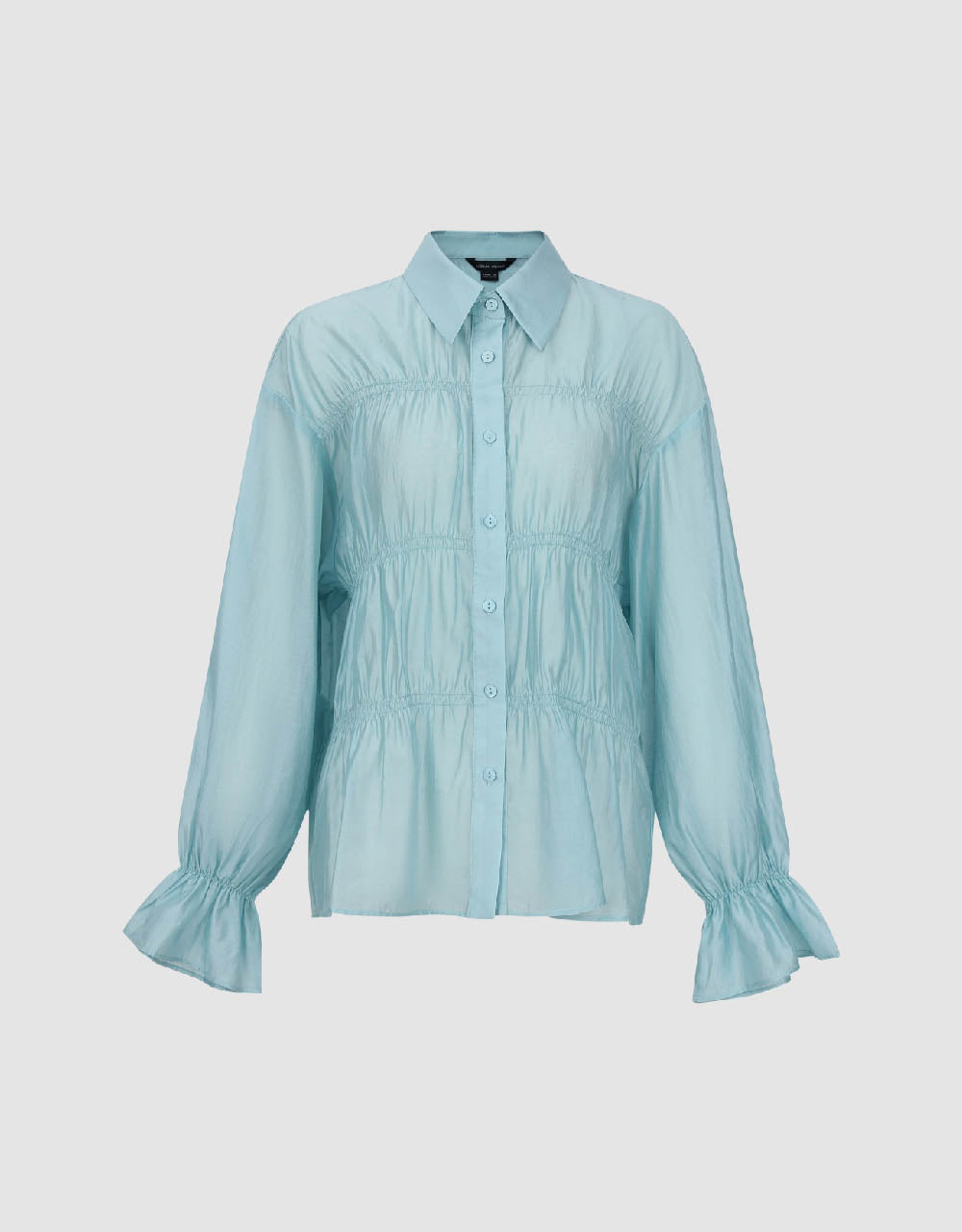 Shirred Button Up Straight Shirt