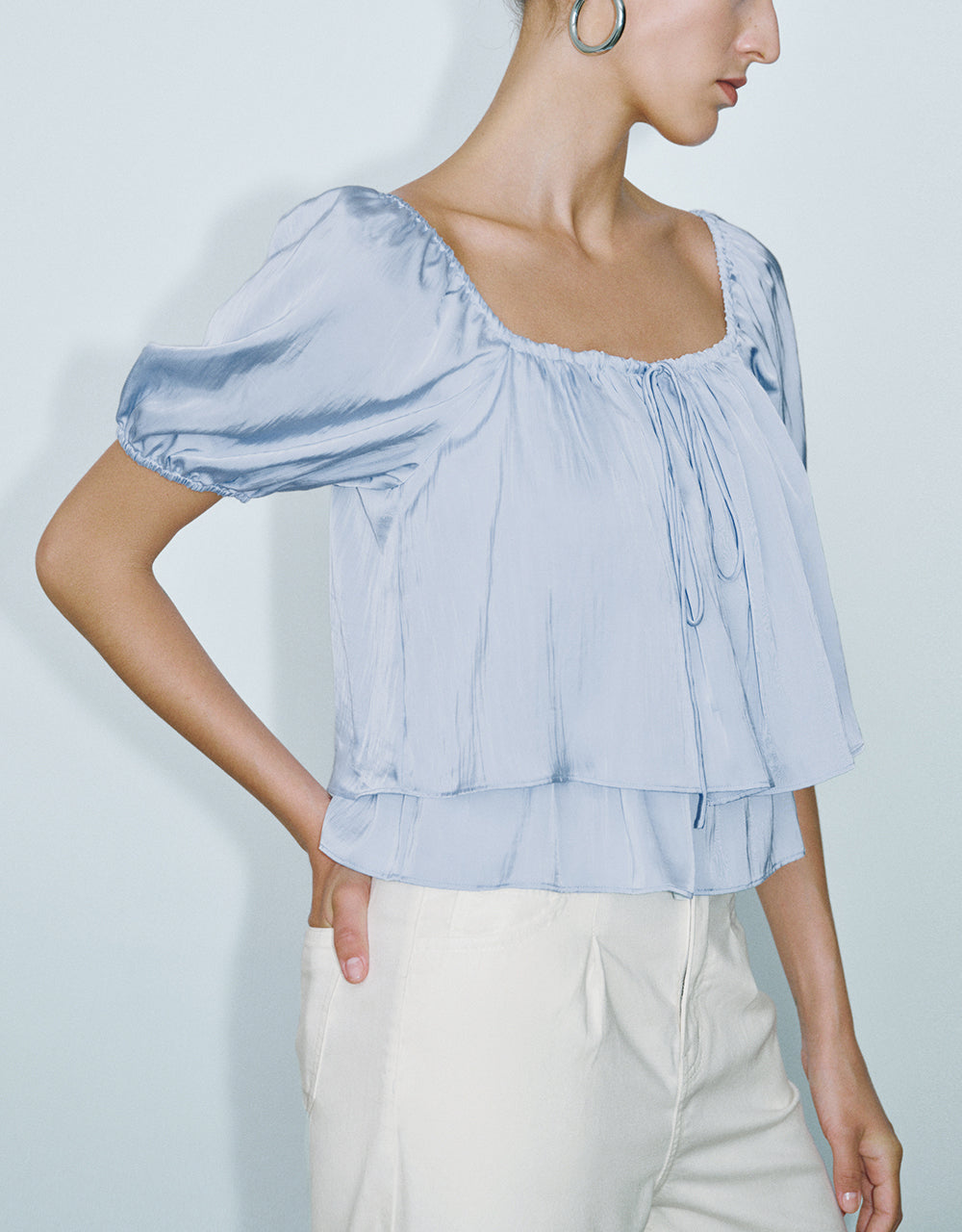 Puff Sleeve Square-Cut Collar Blouse