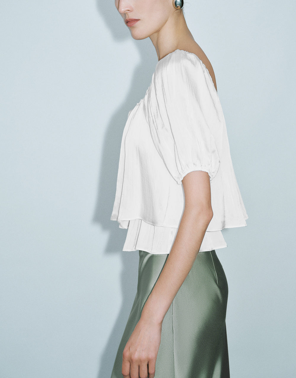 Puff Sleeve Square-Cut Collar Blouse