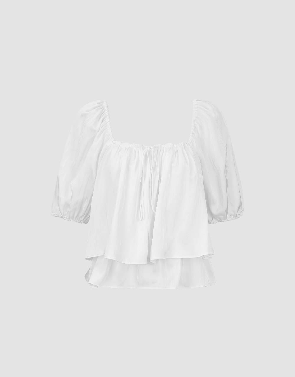 Puff Sleeve Square-Cut Collar Blouse