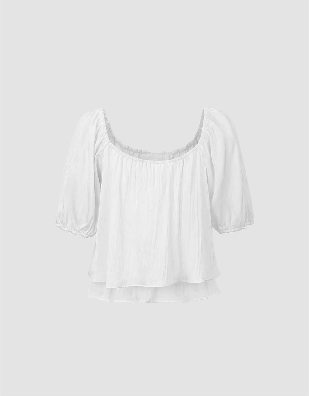 Puff Sleeve Square-Cut Collar Blouse