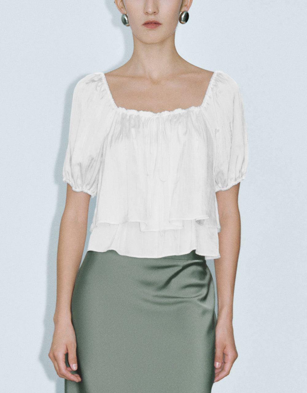 Puff Sleeve Square-Cut Collar Blouse