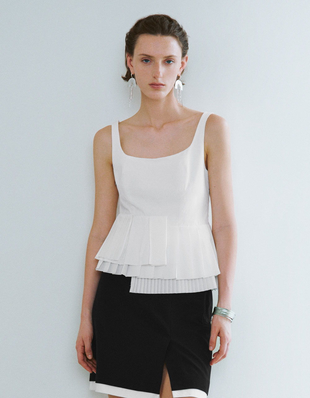 Pleated Hem Square-Cut Collar Cami Top