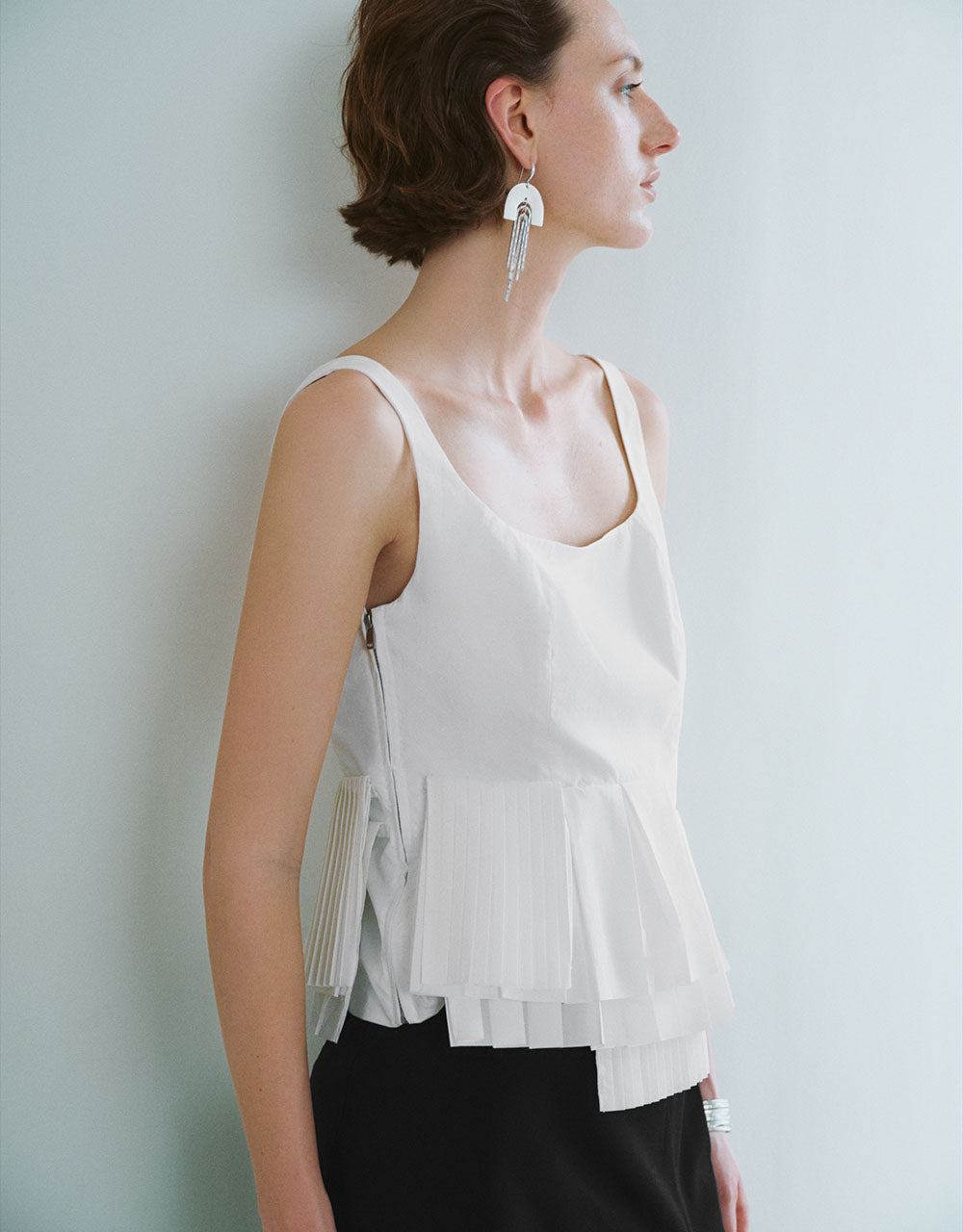 Pleated Hem Square-Cut Collar Cami Top