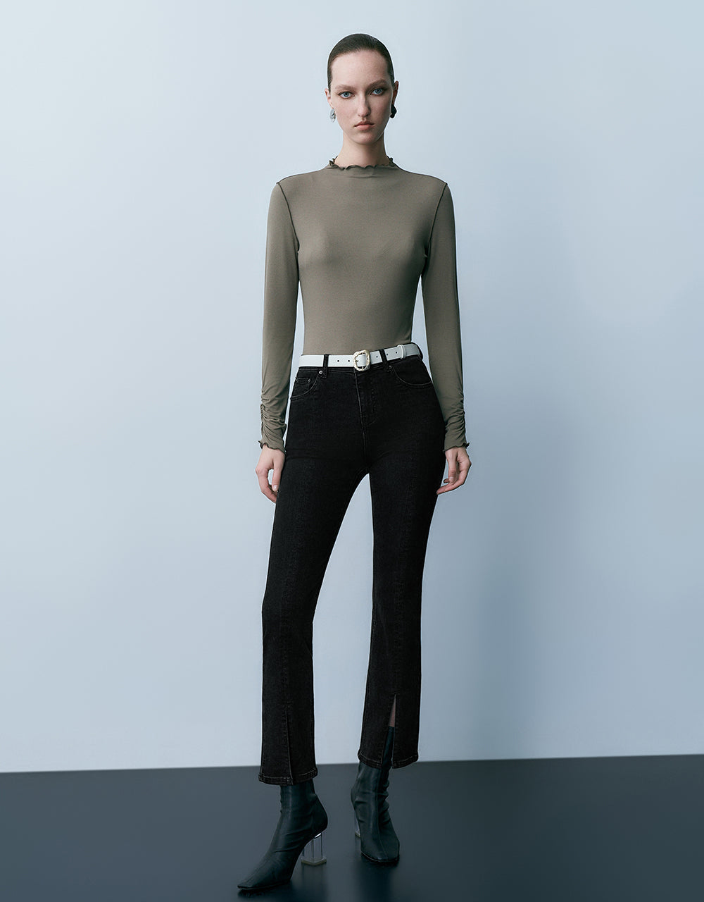 Turtle Neck Skinny Knitted T-Shirt