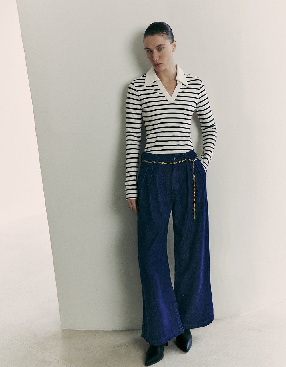 Lapel Skinny Knitted T-Shirt