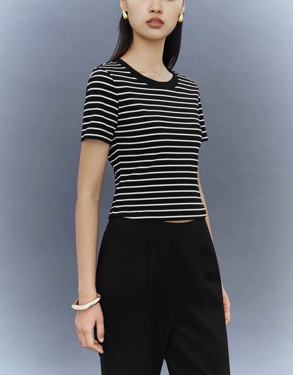 Striped Crew Neck Skinny T-Shirt