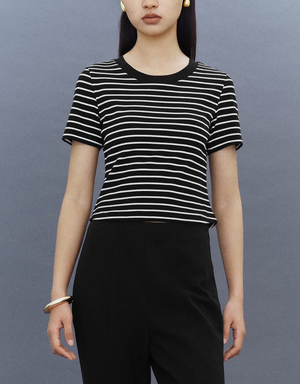 Striped Crew Neck Skinny T-Shirt