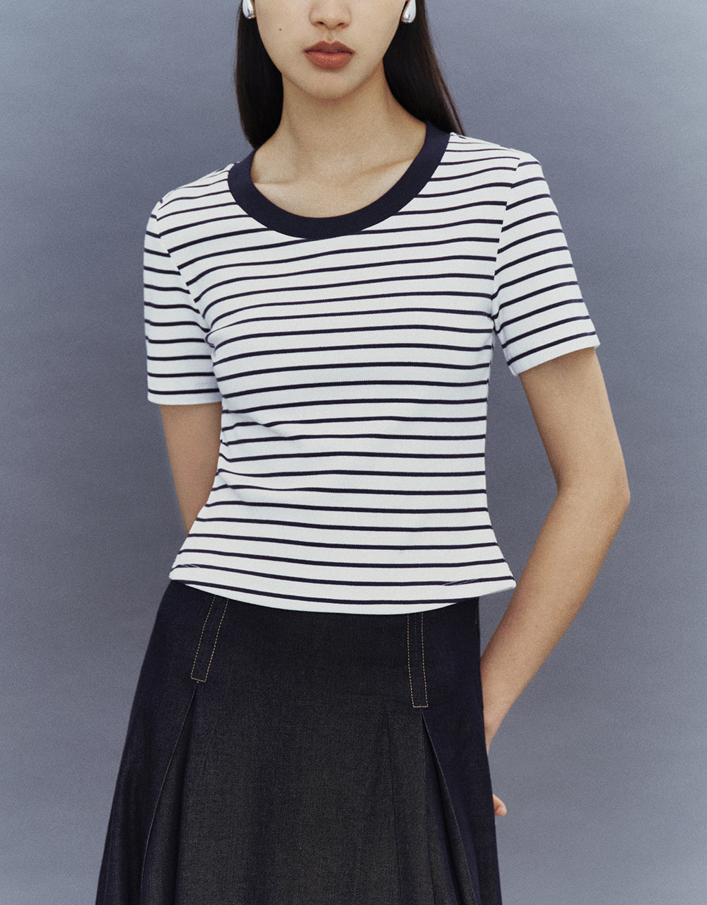 Striped Crew Neck Skinny T-Shirt