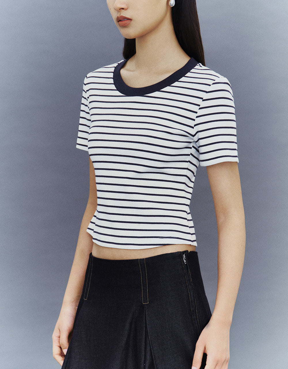 Striped Crew Neck Skinny T-Shirt