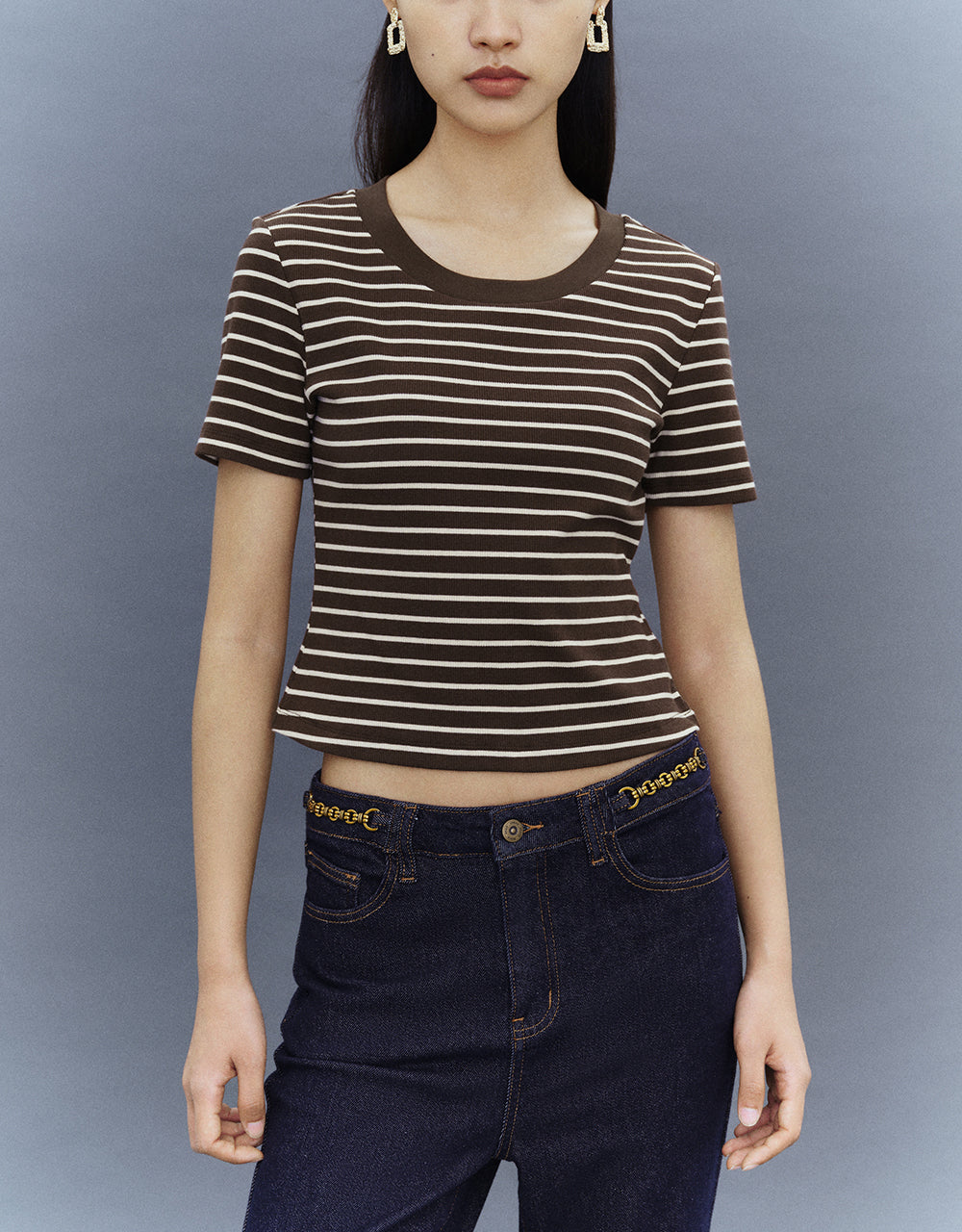 Striped Crew Neck Skinny T-Shirt