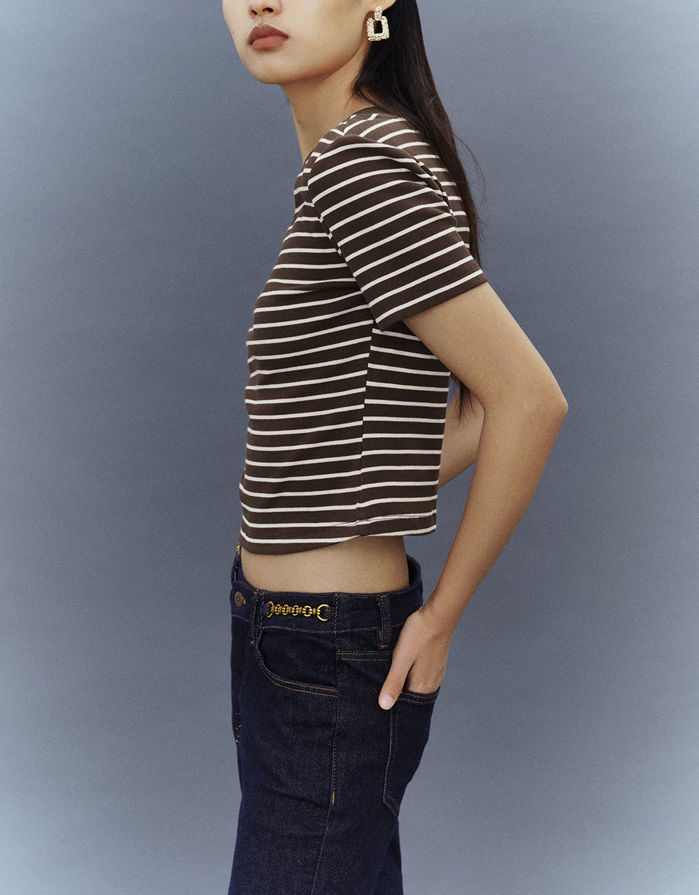 Striped Crew Neck Skinny T-Shirt