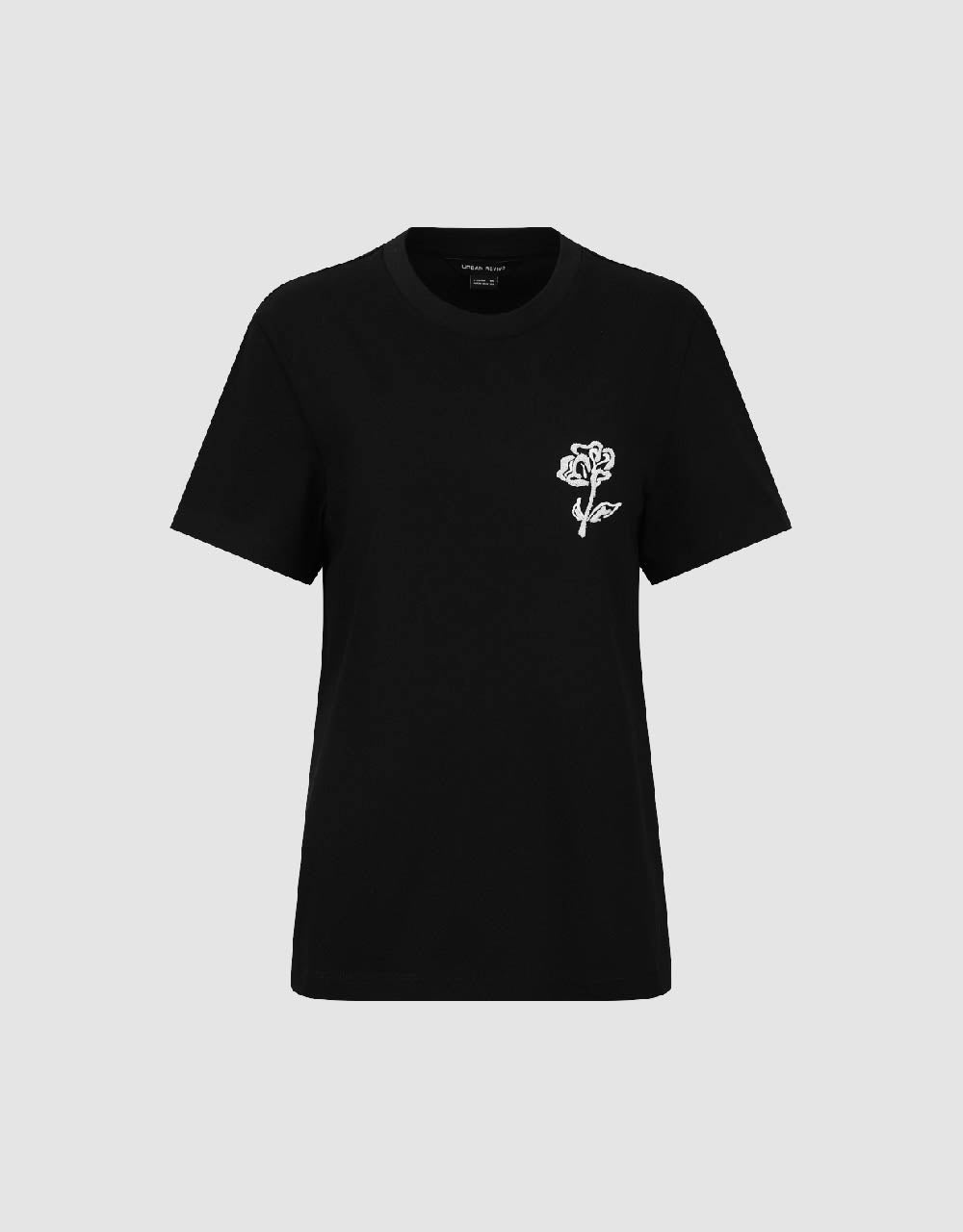 Flower Embossed Crew Neck T-Shirt