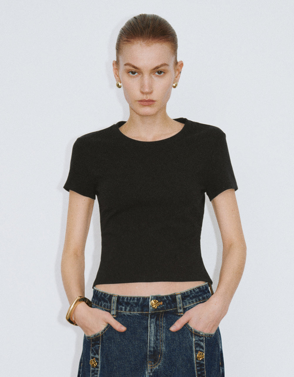 Crew Neck Skinny Knitted T-Shirt