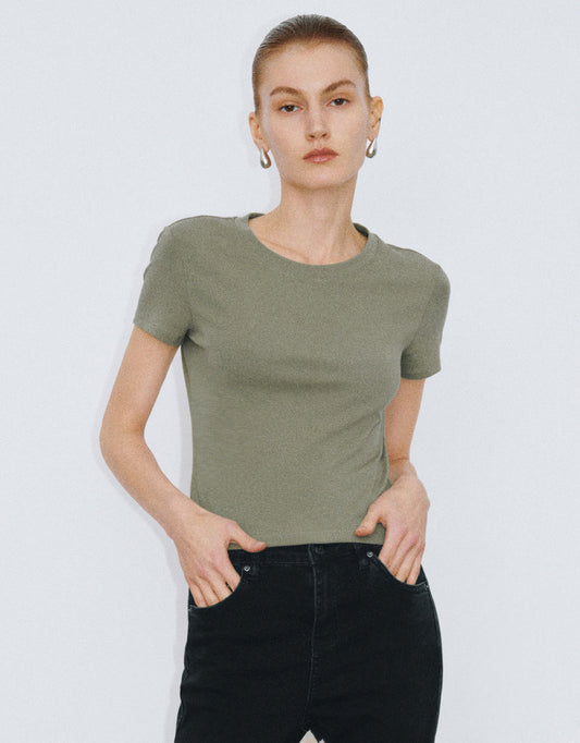 Crew Neck Skinny Knitted T-Shirt