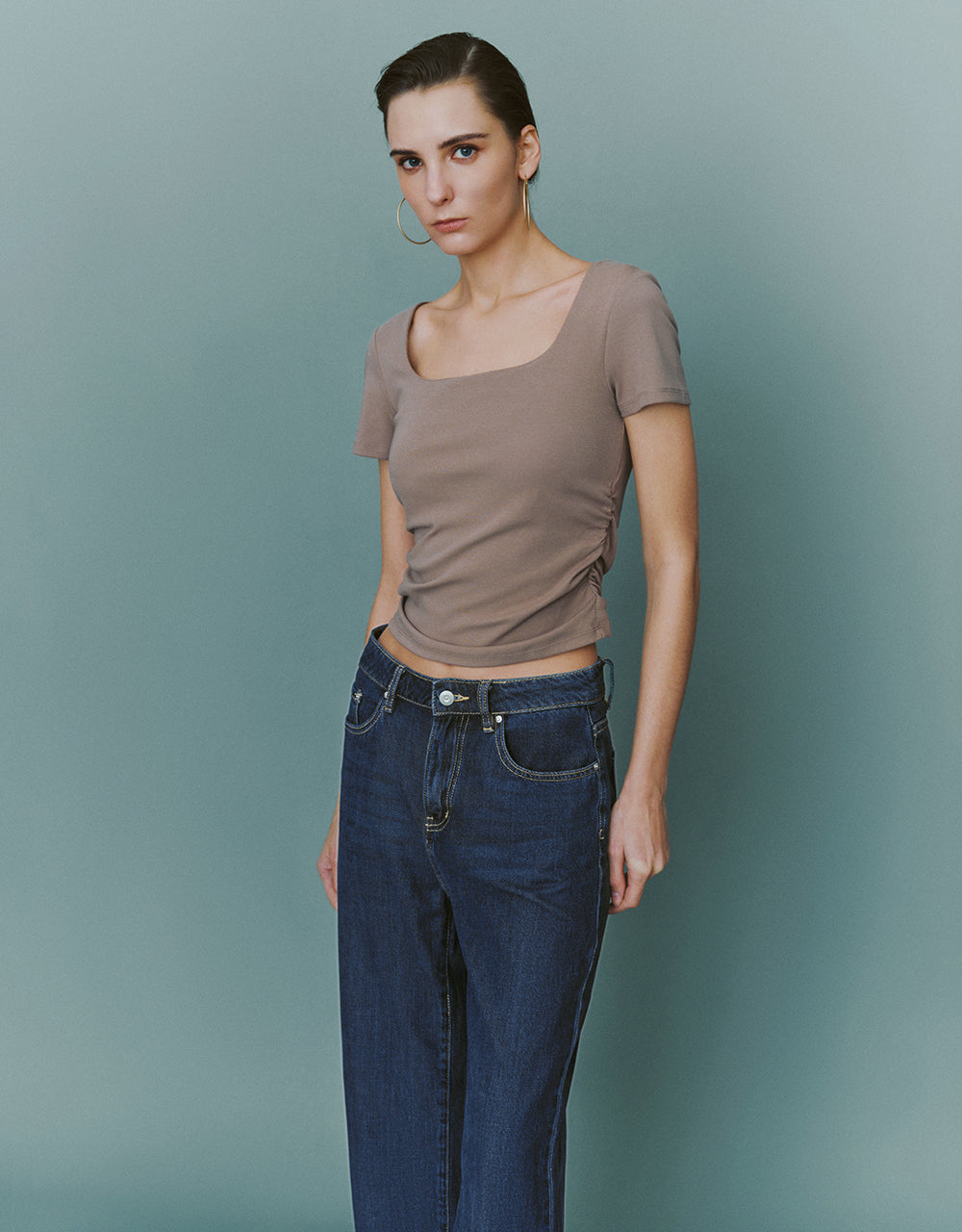 Cropped U Neck Skinny T-Shirt