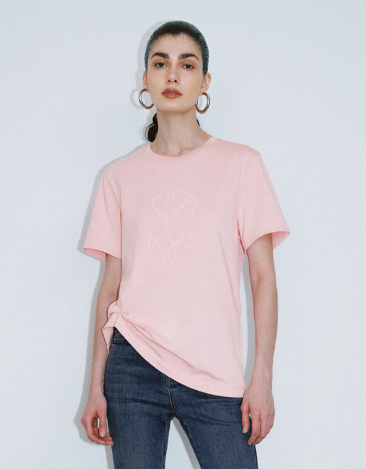 Embossed Crew Neck Loose T-Shirt