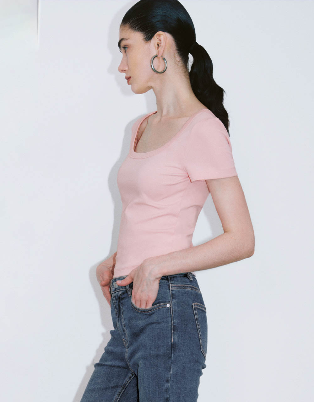 U Neck Knitted Skinny T-Shirt