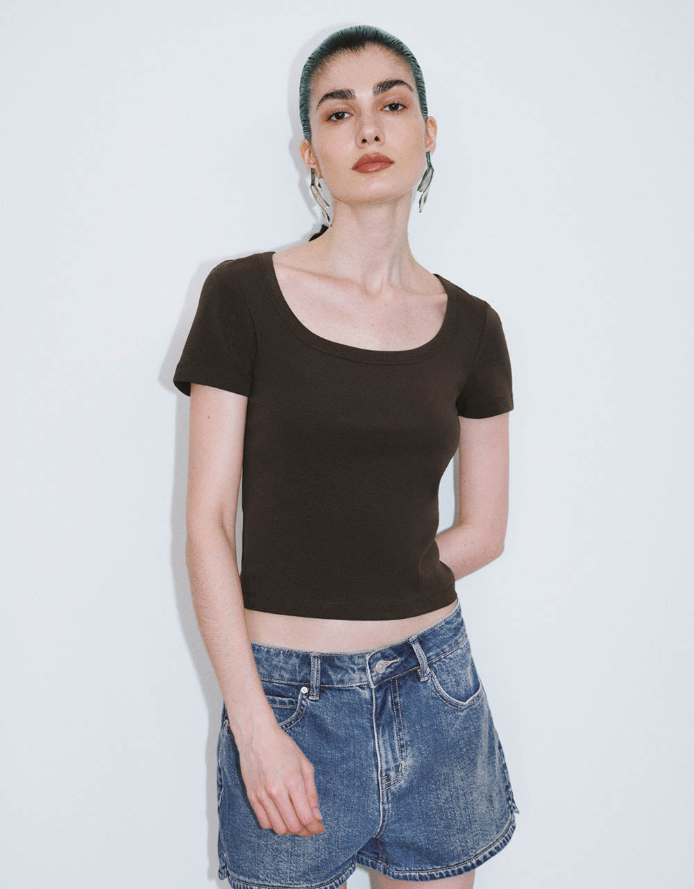 U Neck Knitted Skinny T-Shirt