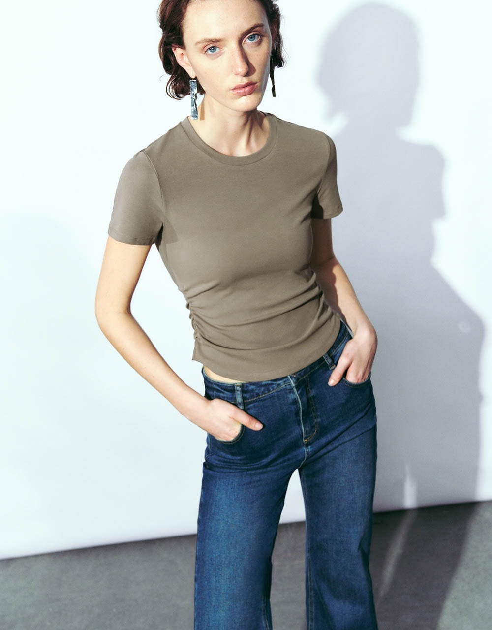 Ruched Crew Neck Skinny T-Shirt