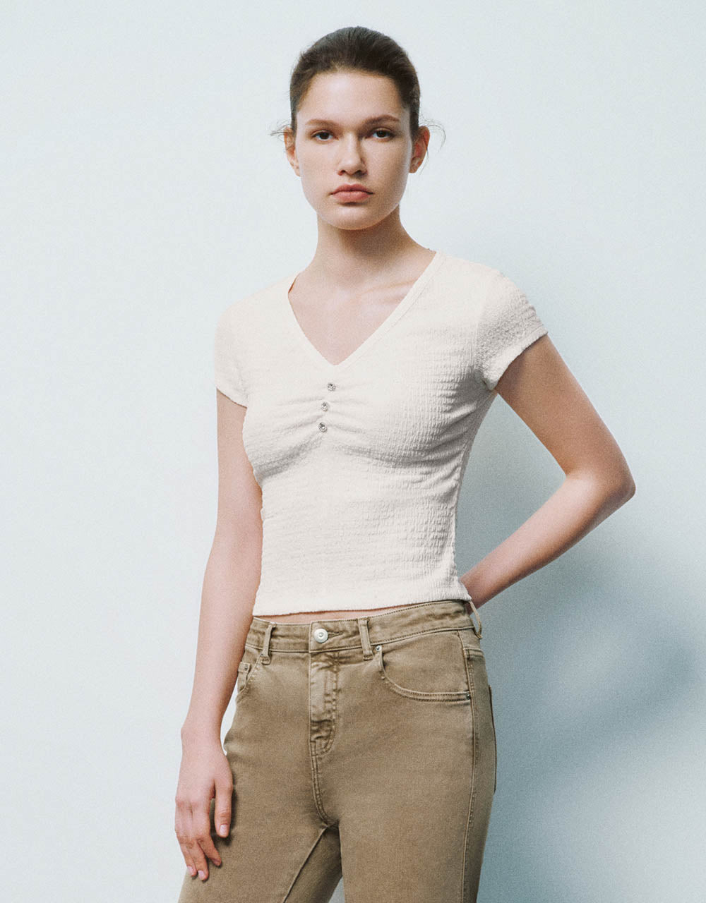 V-Neck Knitted Skinny T-Shirt