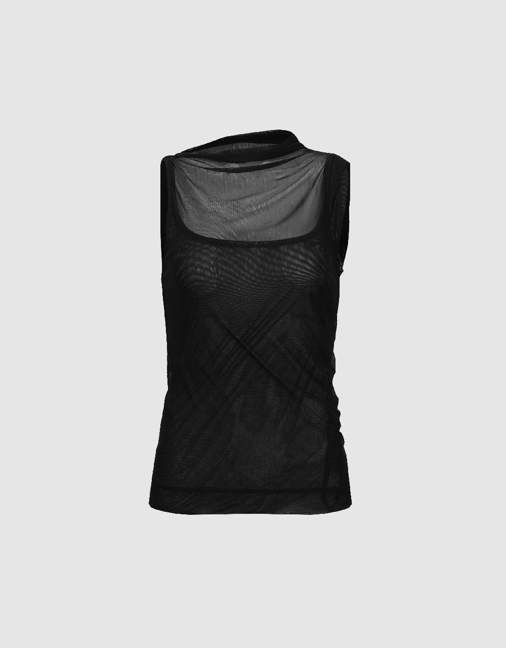 Sleeveless Crew Neck Mesh T-Shirt