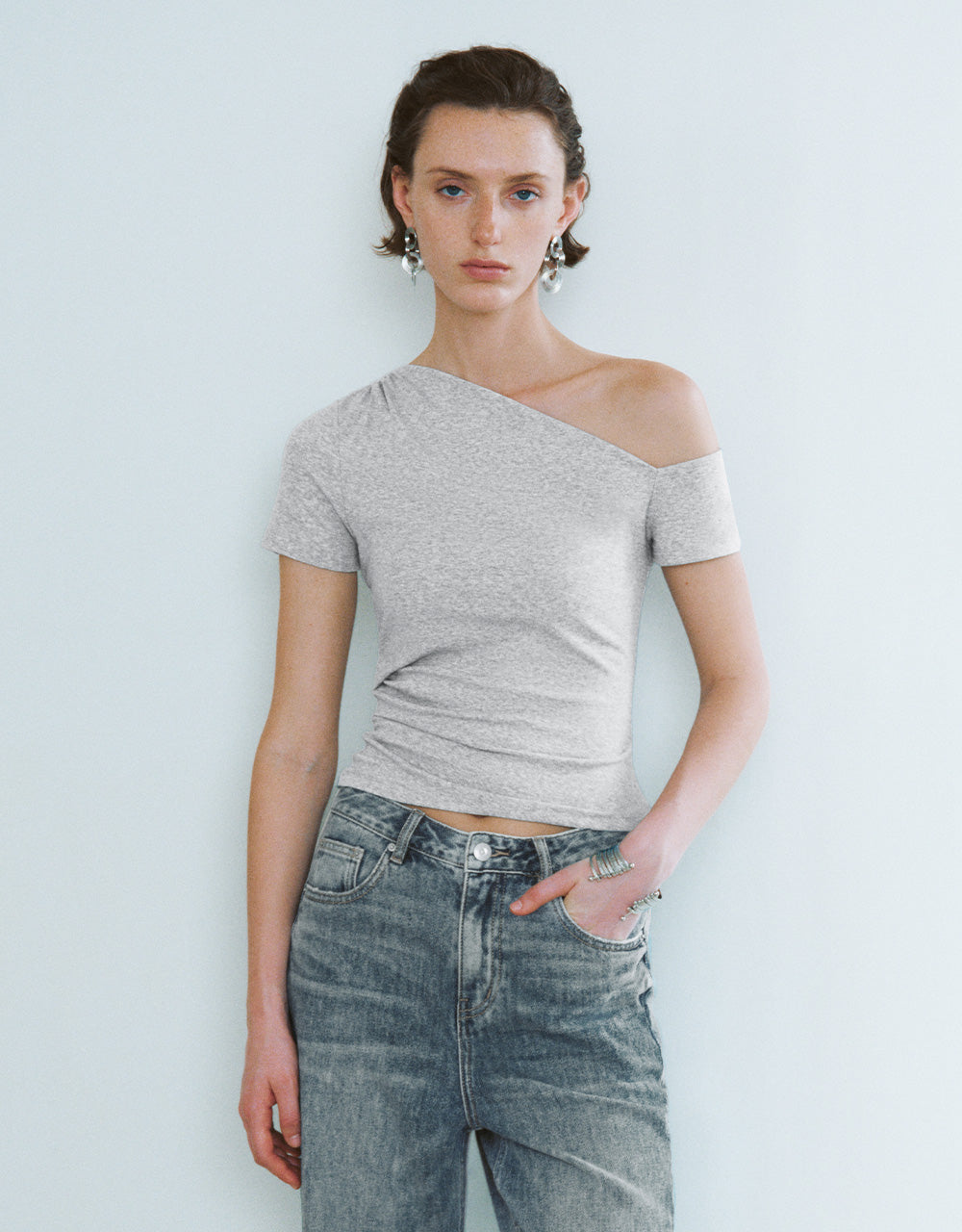 One Shoulder Knitted Skinny T-Shirt