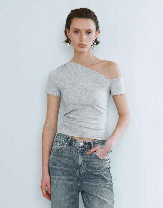 One Shoulder Knitted Skinny T-Shirt