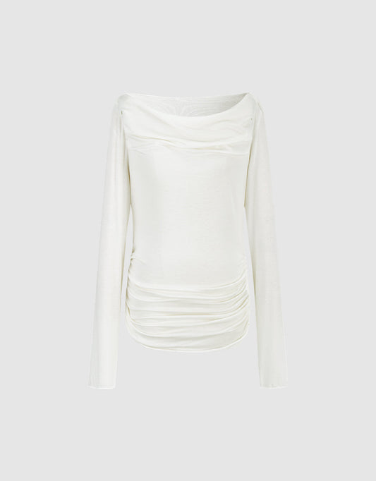 Cowl Neck Ruched Skinny T-Shirt