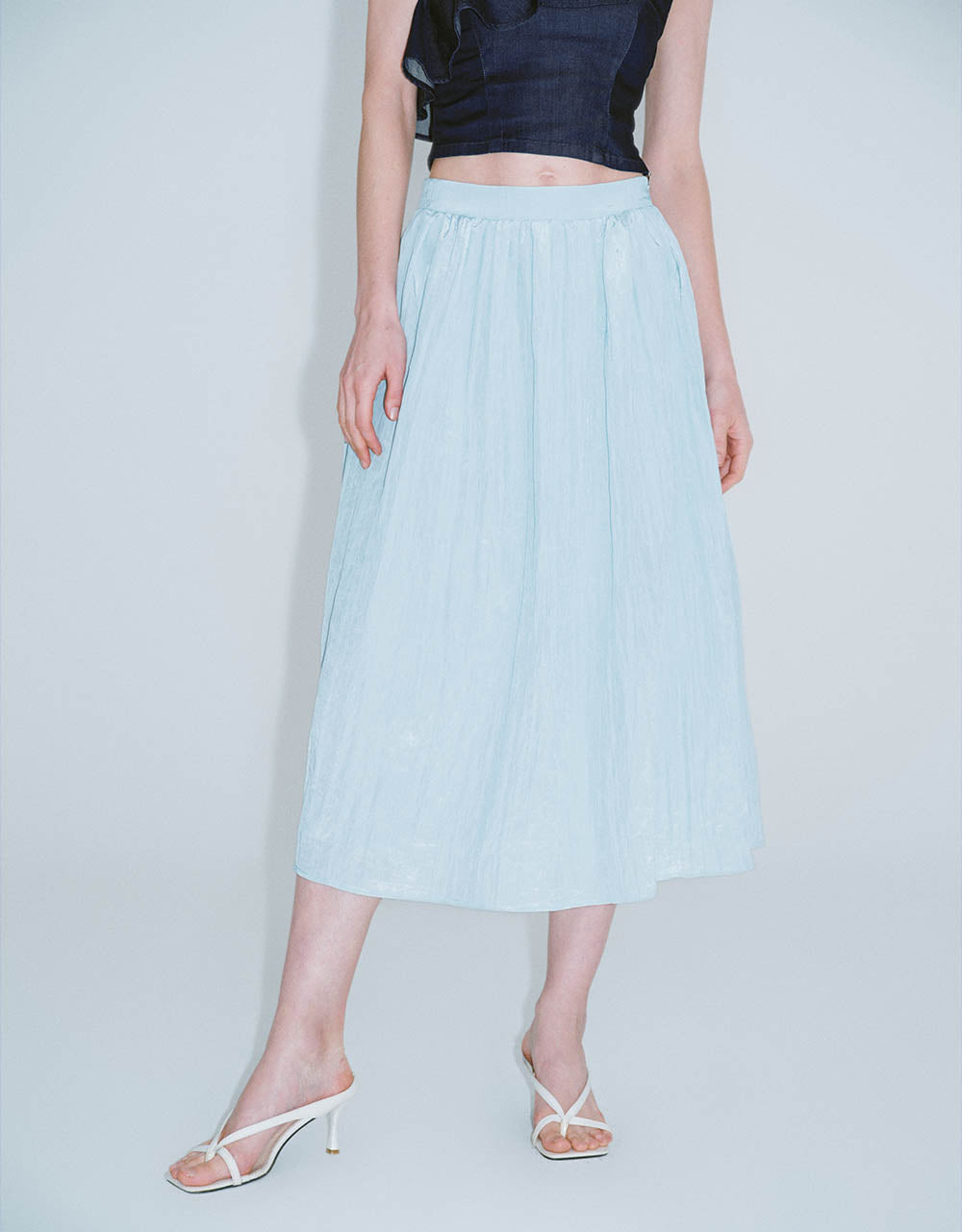 Elastic Waist Midi A-Line Skirt