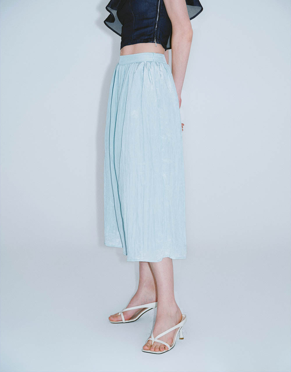 Elastic Waist Midi A-Line Skirt