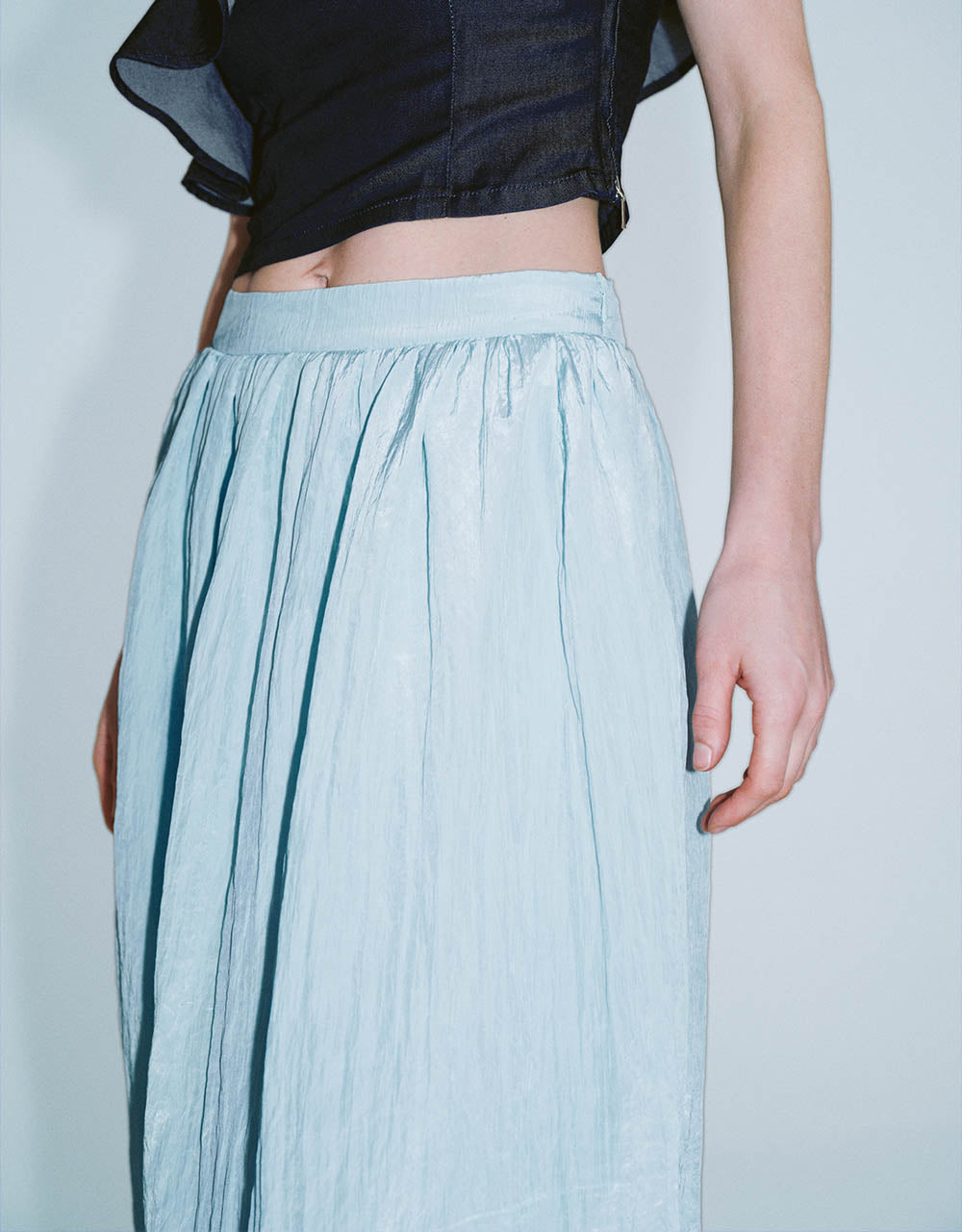 Elastic Waist Midi A-Line Skirt