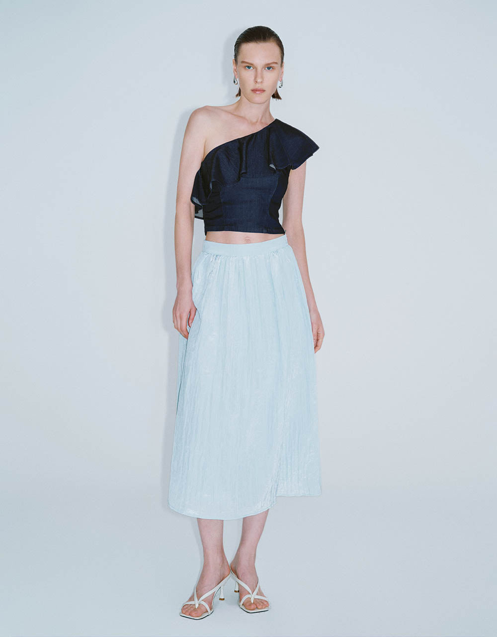 Elastic Waist Midi A-Line Skirt