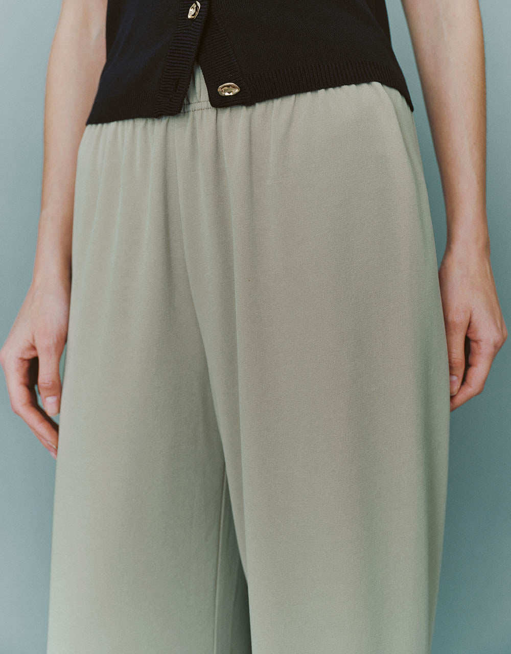 Elastic Waist Knitted Wide-Leg Pants