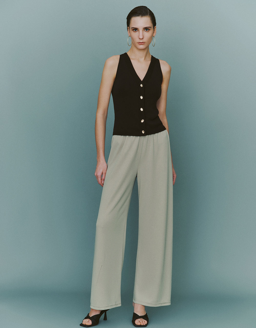 Elastic Waist Knitted Wide-Leg Pants