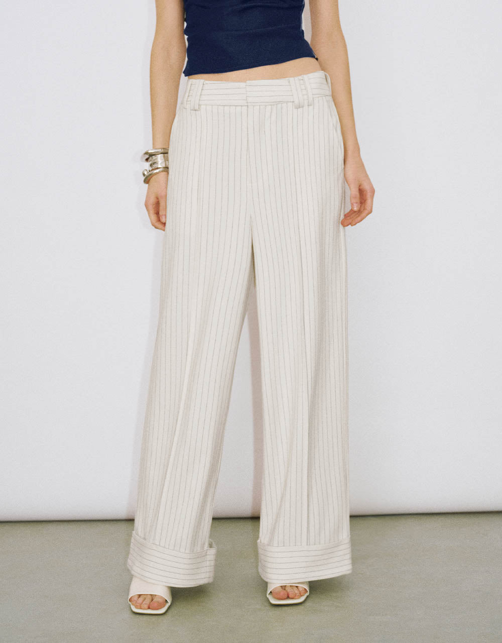 Striped Tailored Wide-Leg Pants