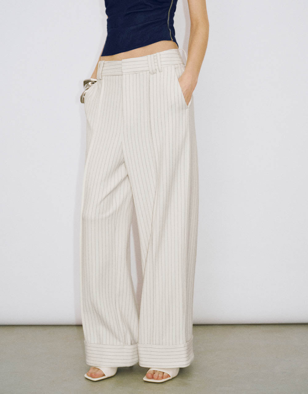 Striped Tailored Wide-Leg Pants