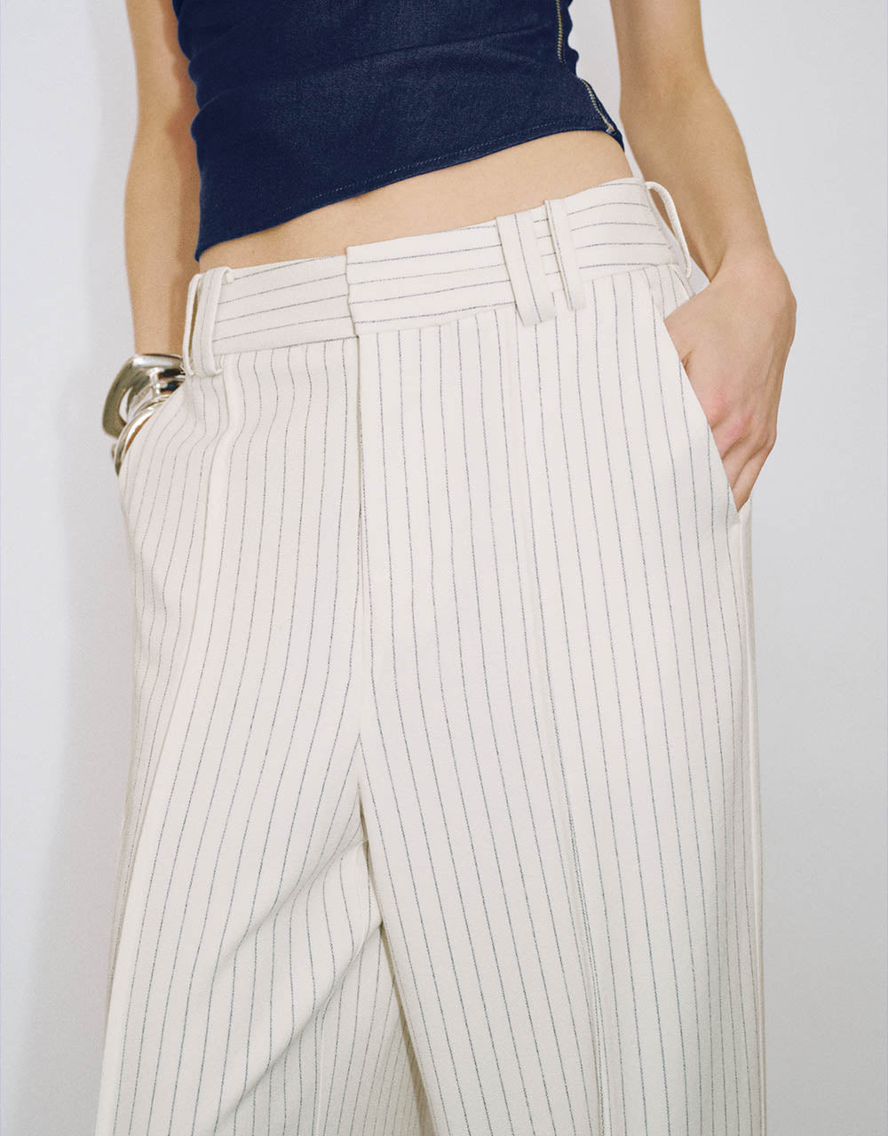 Striped Tailored Wide-Leg Pants