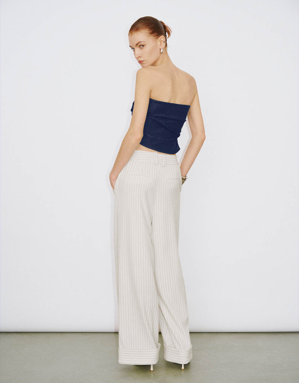 Striped Tailored Wide-Leg Pants