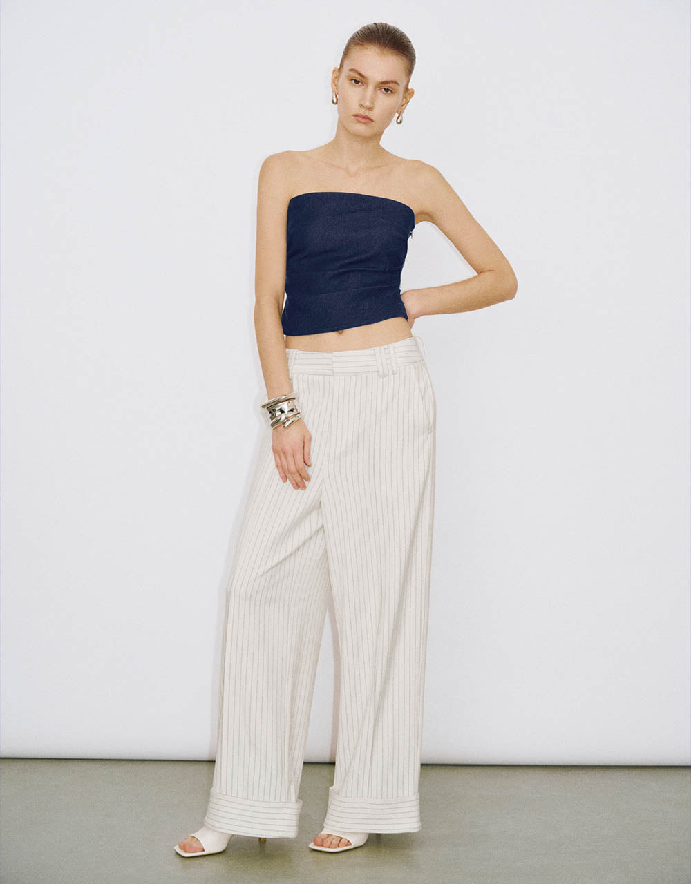 Striped Tailored Wide-Leg Pants