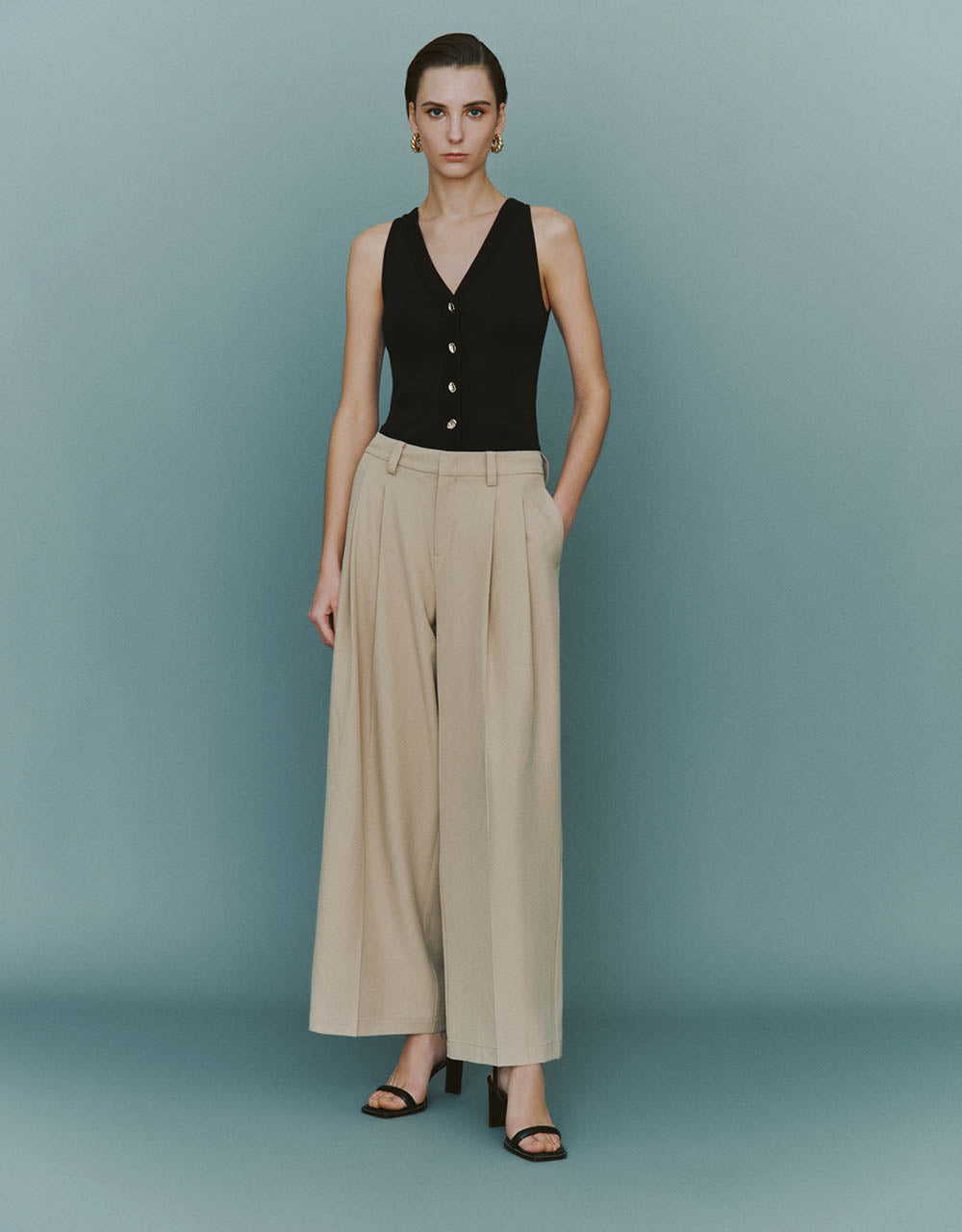 Tailored Long Wide-Leg Pants