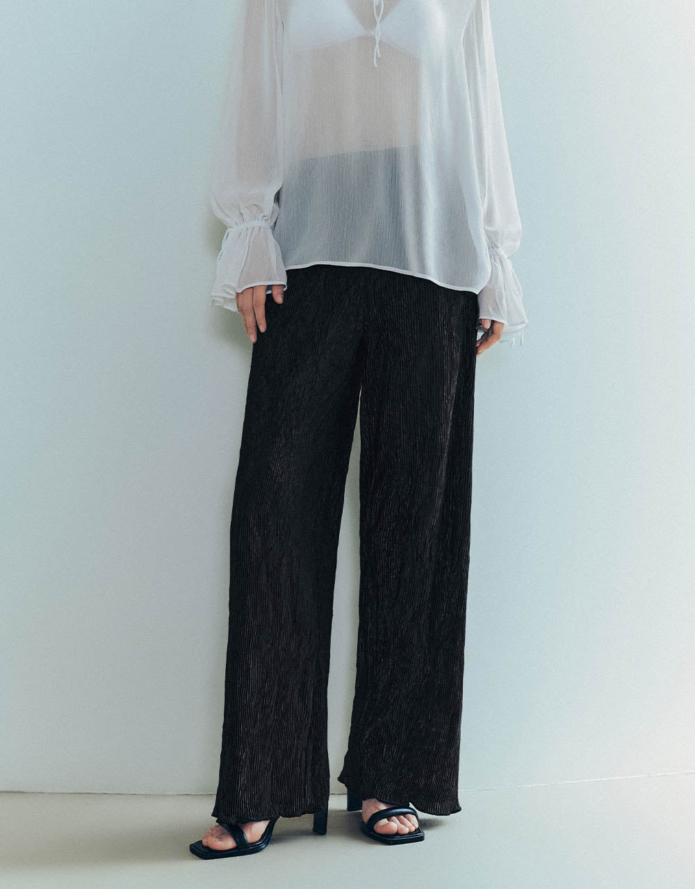 Drawstring Waist Knitted Wide-Leg Pants