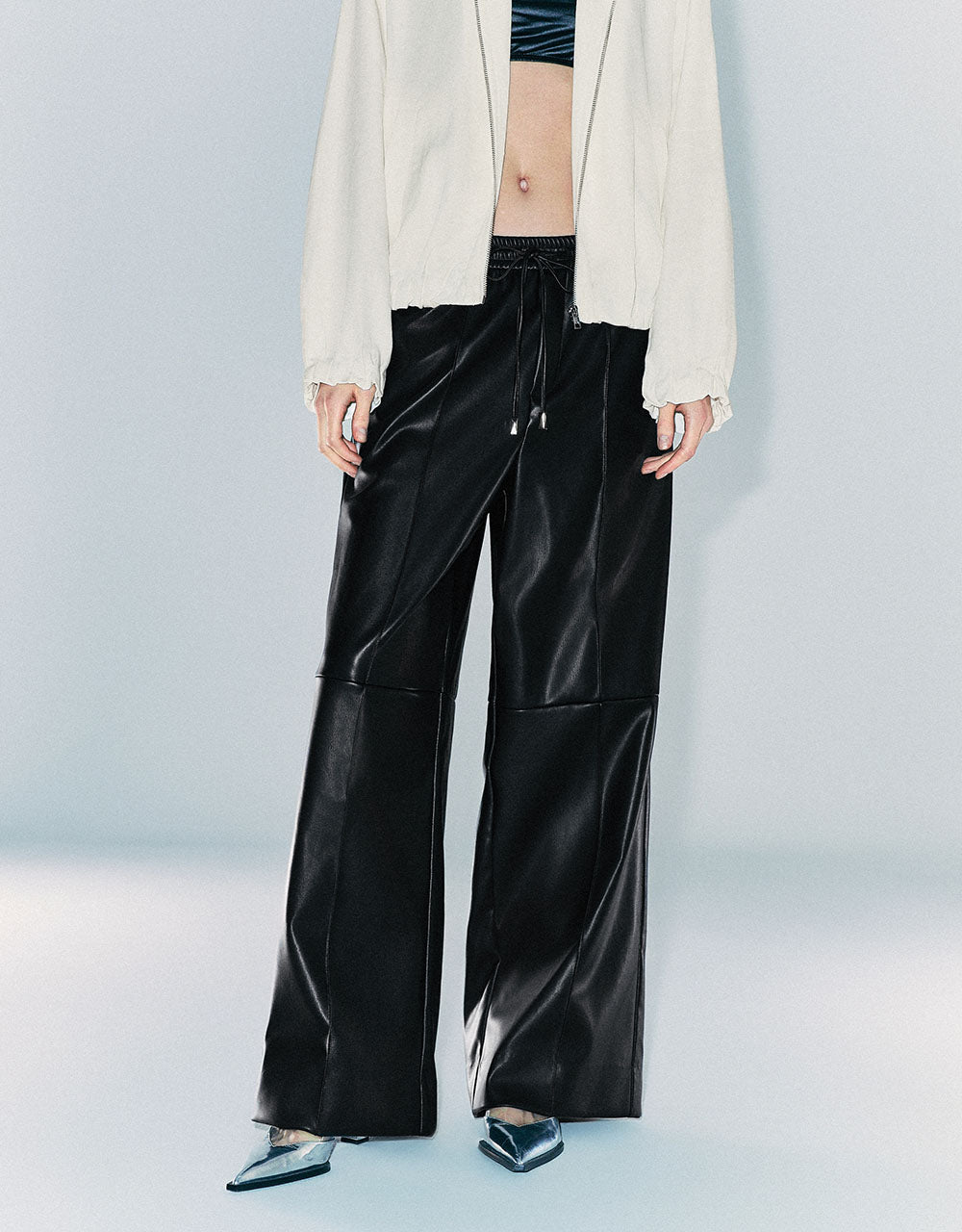 Drawstring Waist Wide-Leg Pants