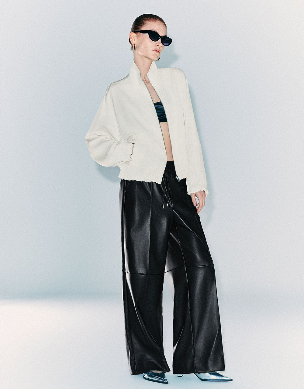 Drawstring Waist Wide-Leg Pants