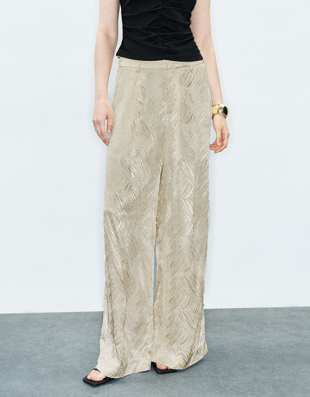 Embossed Wide-Leg Pants