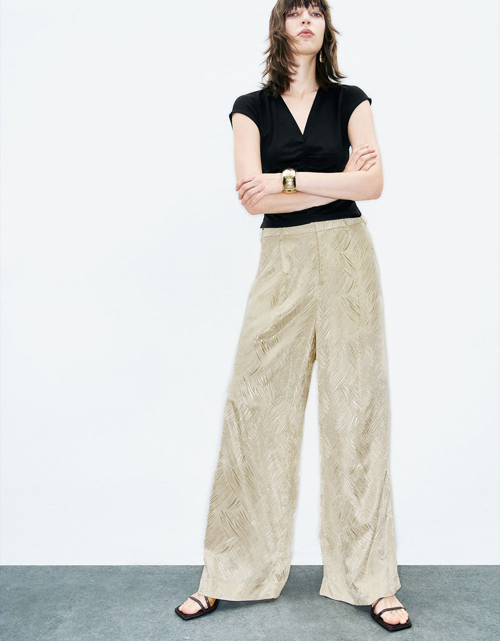 Embossed Wide-Leg Pants