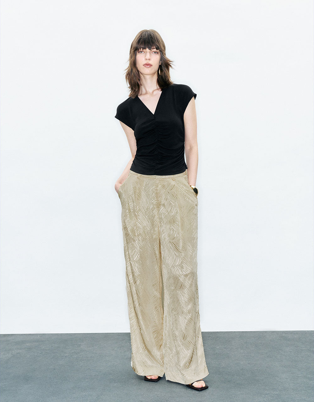 Embossed Wide-Leg Pants